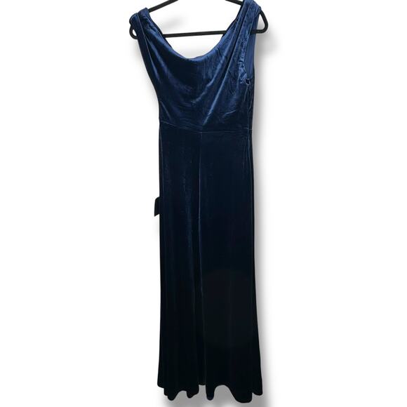 Lulus NWT Coveted Confidence Navy Blue Velvet Asymmetrical Maxi Dress Small - Picture 7 of 10